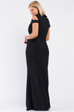 Plus Black Sleeveless Collared Plunging V-neck Maxi Dress