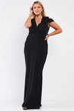 Plus Black Sleeveless Collared Plunging V-neck Maxi Dress