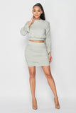 Ruched Long Sleeve And Skirt Set