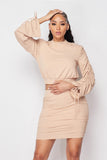 Ruched Long Sleeve And Skirt Set