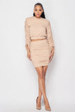 Ruched Long Sleeve And Skirt Set