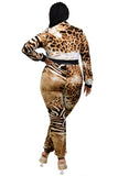 Plus Leopard Print Zipup Jumpsuit