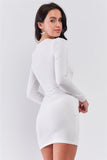 White Sequined Center Front Detail Long Sleeve Mini Dress