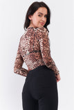 Brown Cheetah Sheer Mesh Mock Neck Long Sleeve Bodysuit