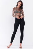 Brown Cheetah Sheer Mesh Mock Neck Long Sleeve Bodysuit