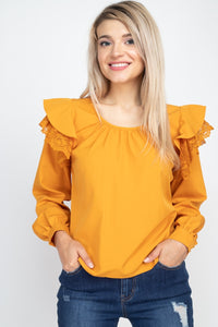 Balloon Sleeve Lace Ruffle Top