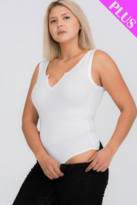 Plus Size Split Neckline Bodysuit Top