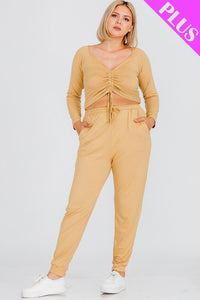 Plus Size Strap Ruched Top And Jogger Pants Set