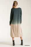 Ombre Front Knot Detail Long Sleeve Maxi Dress With Raw Hem