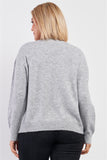 Plus Size Heather Grey Soft Ribbed Fleece Long Sleeve Sweater