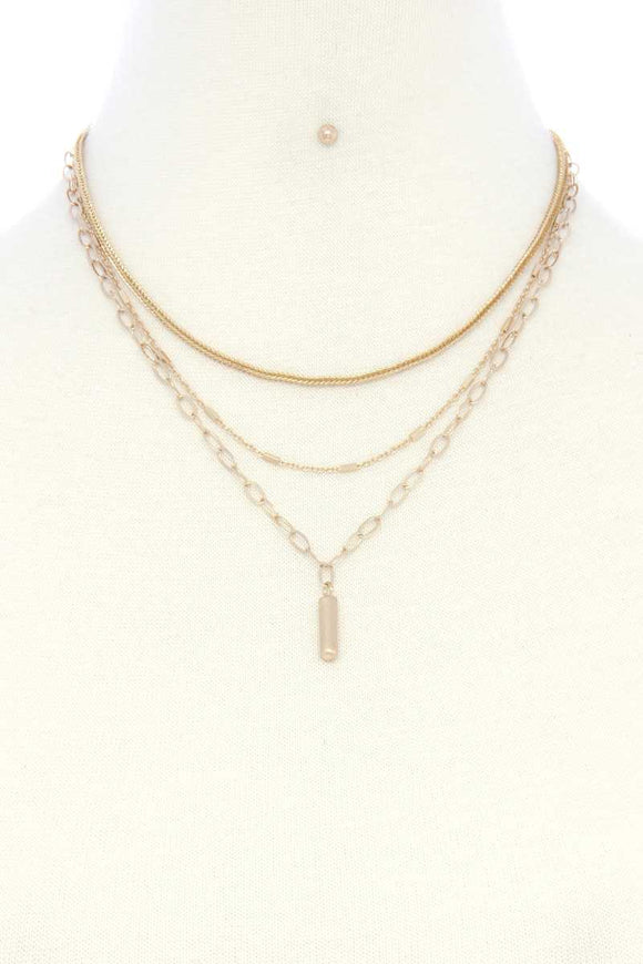 Metal Bar Oval Link Layered Neclace