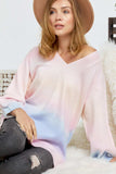 Multi Sherbet Tie Dye Color V Neck Sweater