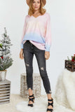 Multi Sherbet Tie Dye Color V Neck Sweater