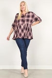 Plus Size Roll Sleeve Baby Doll Plaid Tunic Top