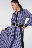 Plaid Shirt Maxi Dress With Gold Buckle Belt