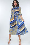 Pleated Print Midi Dress