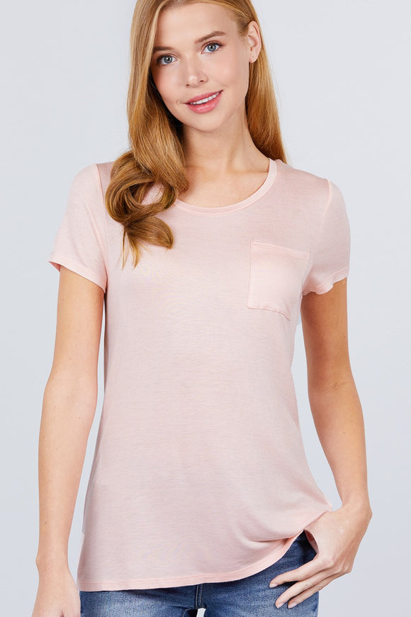 Short Sleeve Scoop Neck Top With Pocket