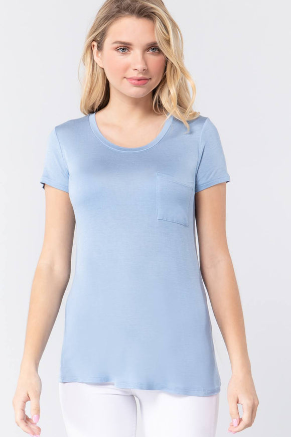 Short Sleeve Scoop Neck Top With Pocket