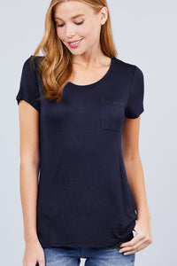 Short Sleeve Scoop Neck Top With Pocket