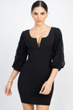 Elbow Sleeve V Wire Bodycon Dress