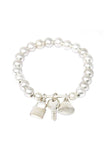 Multi Style Bead Locker And Key Charm Stretch Bracelet