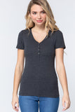 Short Slv V-neck Henley Knit Top