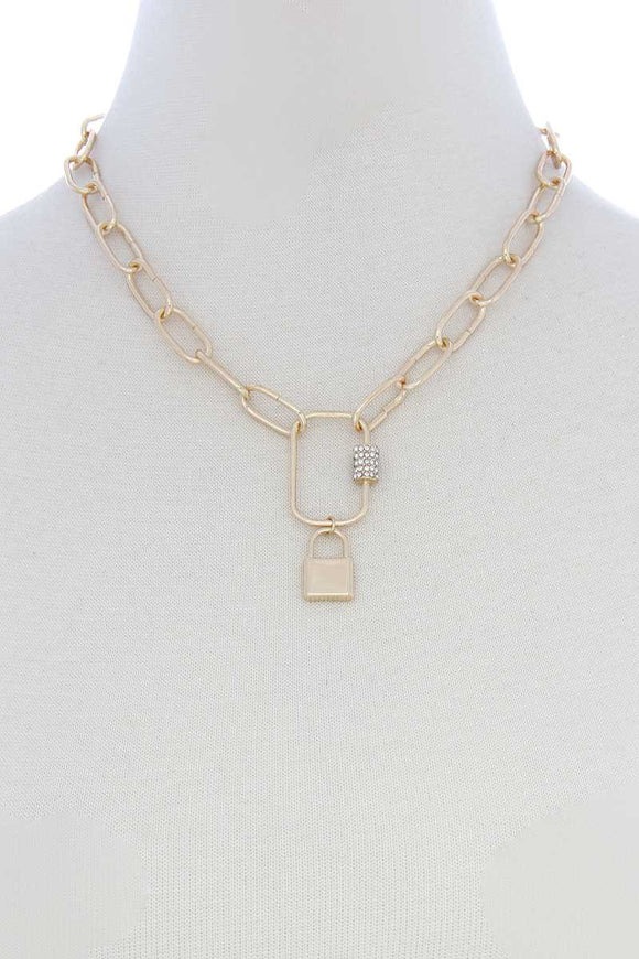 Lock Charm Oval Link Metal Necklace