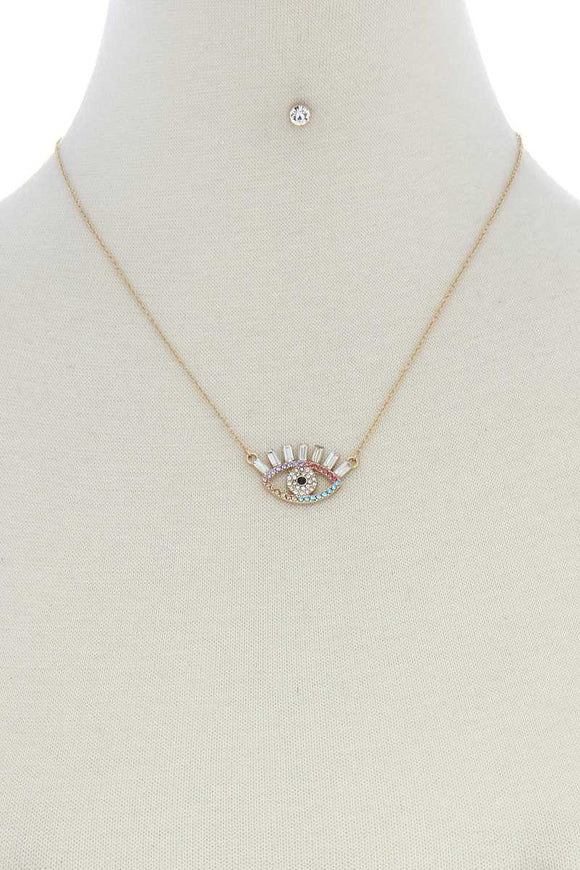 Rhinestone Eye Charm Necklace