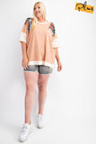 Fun & Colorful Short Sleeves Cotton Slub Knit Color Block Top