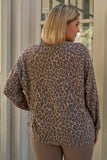 Plus Taupe & Black Cheetah Round Neck Long Sleeve Relaxed Fit Top