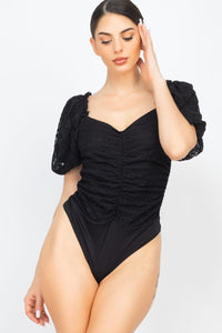 Front-ruched Lace Bodysuit (woven)