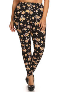 Super Soft Peach Skin Fabric, Floral Graphic Printed Knit Legging With Elastic Waist Detail. High Waist Fit