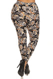 Abstract Leaf Print, Full Length Leggings In A Slim Fitting Style With A Banded High Waist