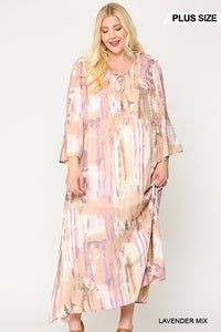 Tie Dye Multi Color Printed Maxi Dress With Lace Up