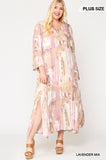 Tie Dye Multi Color Printed Maxi Dress With Lace Up