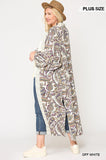 Mix-printed Open Front Kimono With Side Slits