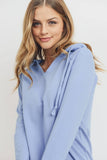 French Terry Hood With V-neck Long Sleeve Top