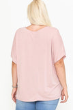 Side Slit With V-neck Dolman Short Sleeve Solid Blouse