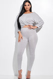 Solid Rib Knit Knotted Front Top And Leggings Two Piece Set