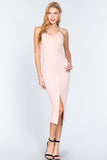 Fron Button Slit Rib Cami Midi Dress