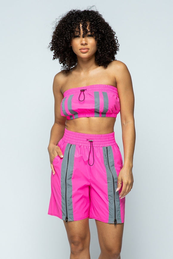 Cropped Mini Tube Top/lined Thigh Length Shorts Set