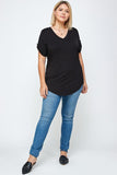 Solid Knit V-neck Tee