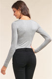 Plain Tight Fit Long Sleeve Round Neck Bodysuit