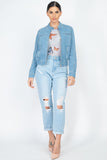 Long Sleeves Funnel Neck Denim Jackets