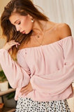 Off Shoulder Long Bubble Sleeve Solid Top