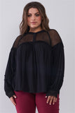 Plus Size Boho Sheer Net Mesh Balloon Sleeve Detail Relaxed Top