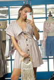 So 90s! Striped Self-tie Front Detail Short Sleeve Button Down Mini Shirt Dress