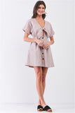 So 90s! Striped Self-tie Front Detail Short Sleeve Button Down Mini Shirt Dress