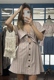 So 90s! Striped Self-tie Front Detail Short Sleeve Button Down Mini Shirt Dress