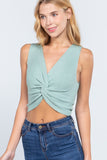 Sleeveless V-neck Twist Knot Knit Top